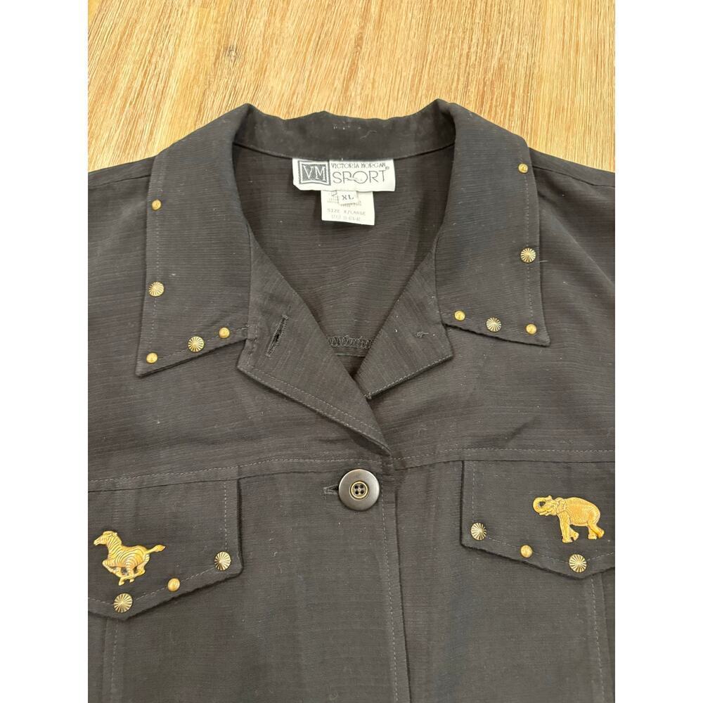 SLEEVELESS TOP WITH ANIMAL DETAIL SIZE XL UNIQUE VINTAGE BLACK GOLD ACCENT
